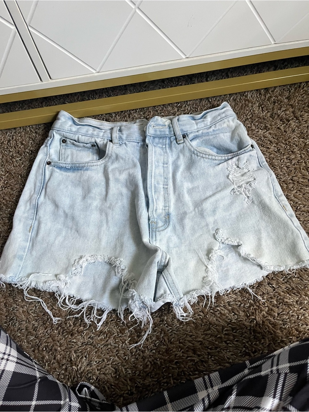 PacSun Light Blue Distressed High-Rise Denim Shorts